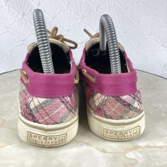 Sperry Shoes Women 6.5 Pink Gray Plaid Sequin Classic Casual Slip on Boat Loafer - Picture 8 of 12